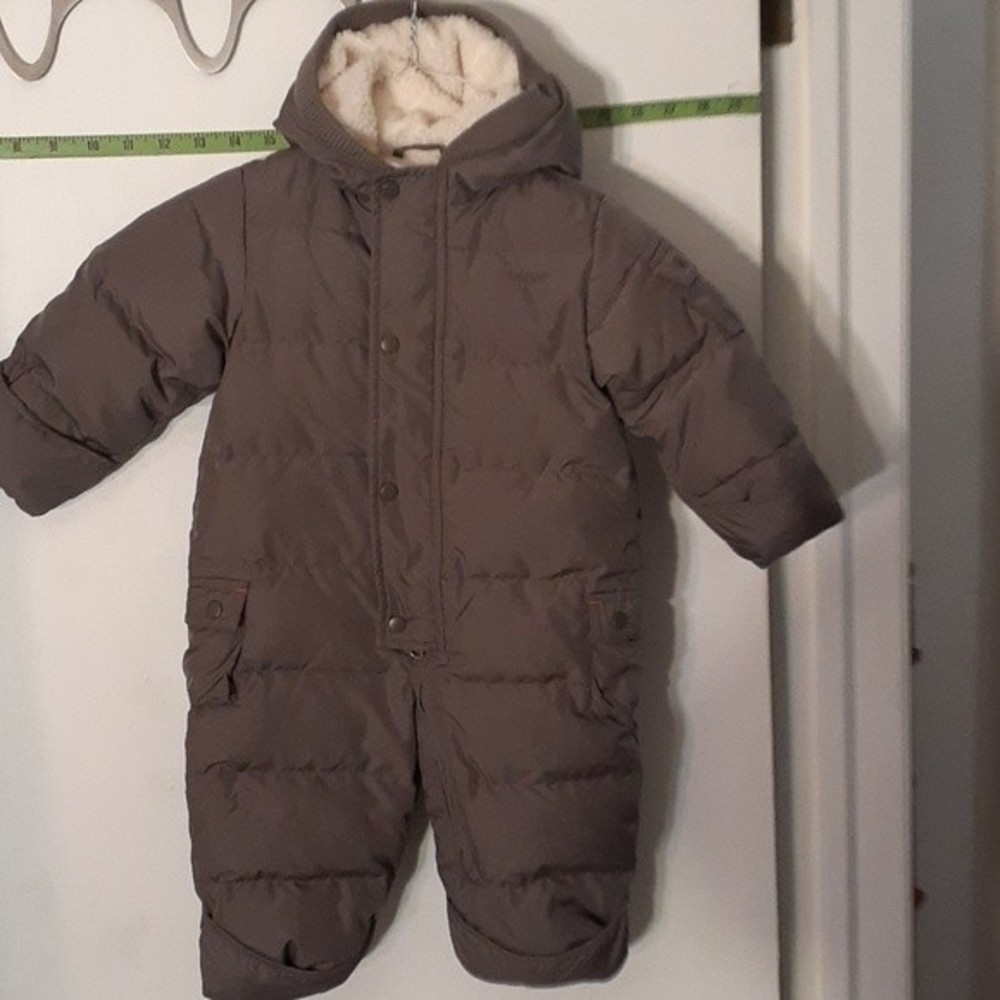 Baby Gap brown gray down blend quilted puffer snowsuit 6 - 12 months infant baby